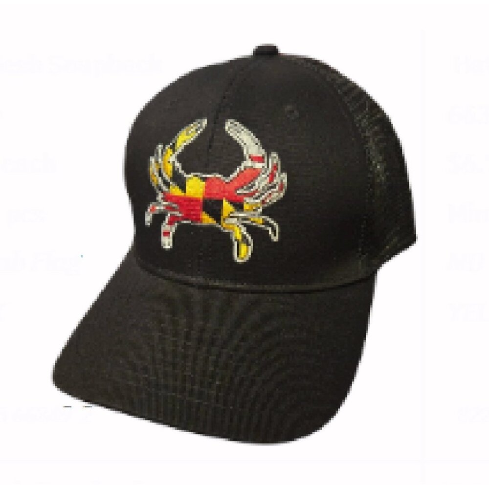 Maryland Flag Crab Embroidered Patch Mesh Black Cap Hat NEW Fast Ship